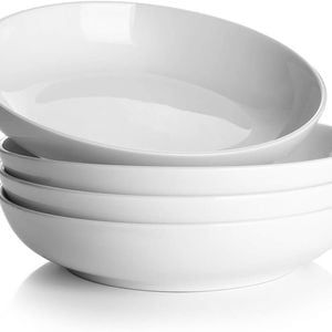 DOWAN 30 Ounce White Shallow Pasta Bowls Set of 4