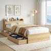 HOMFURN Single Bed Frame with Storage Headboard, USB Ports & 2 Drawers, Natural Wood Finish, 150kg Capacity