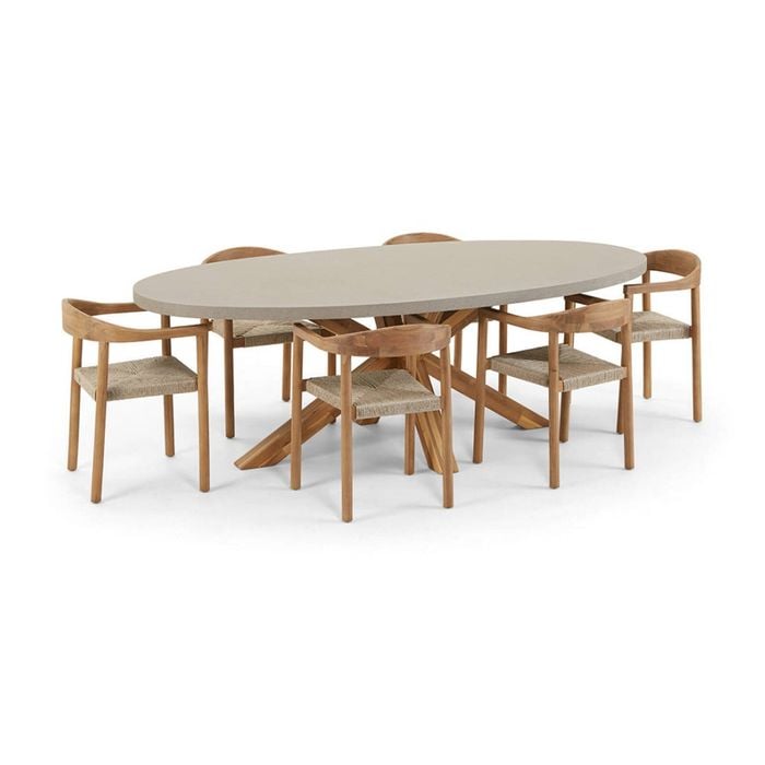 Tamarama Indoor Outdoor Oval Concrete Look Dining Setting with 6x Kotara Chairs