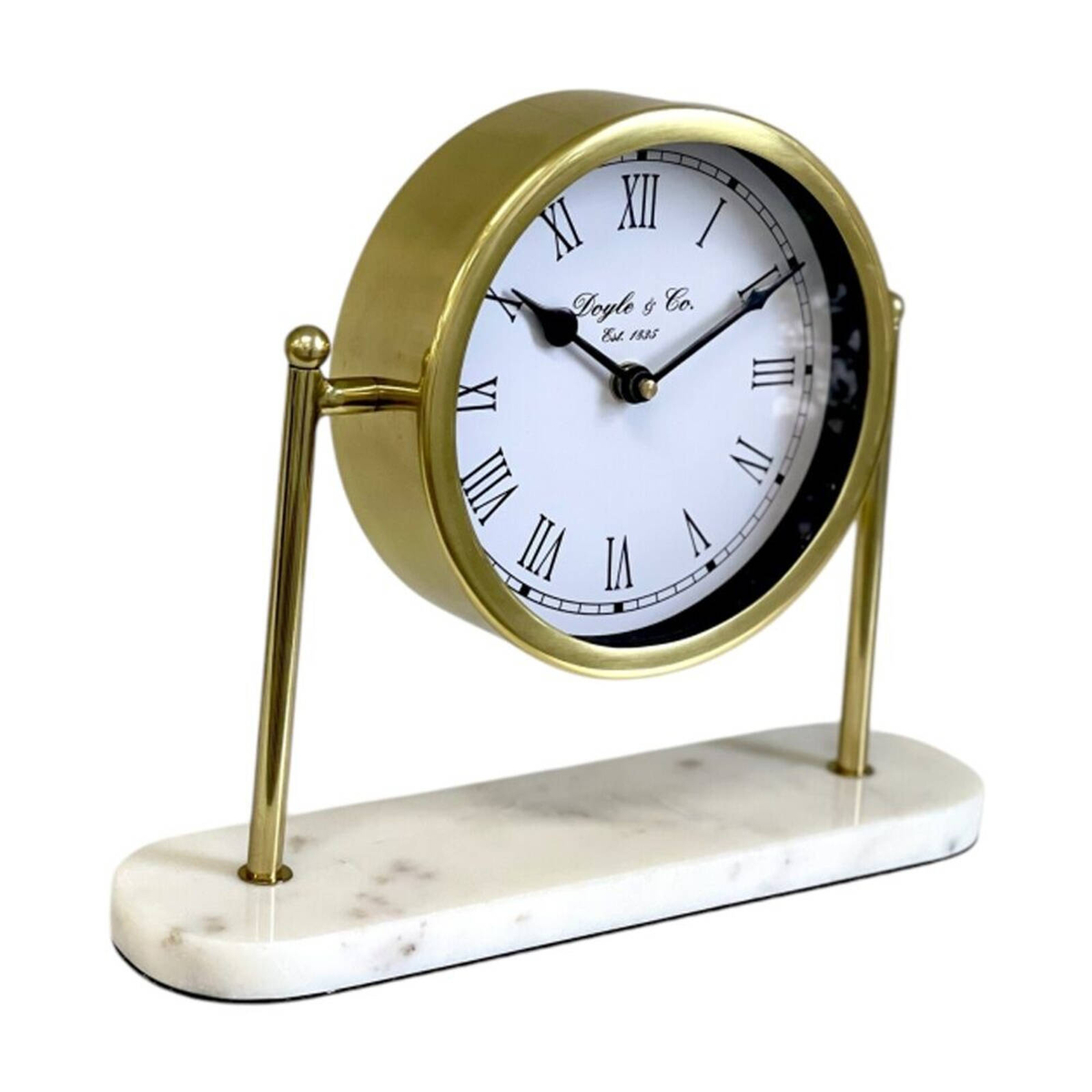 SS Collective Round Faced Gold Table/Desk Clock W/ Marble Base Stand ...