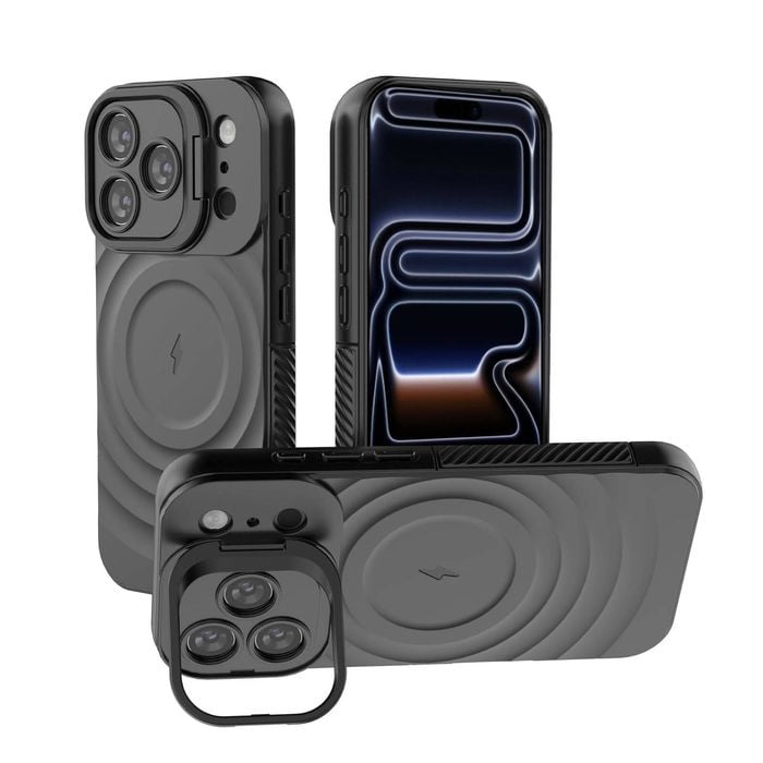 For Apple iPhone 17 Pro Magnetic Magsafe Case Back Camera Holder Ripple Cover (Black)