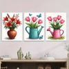 3pcs Red Lilies Pink Tulips Blue Butterflies Print 100% Australian Made 3 x 40x60cm (Metal Print)