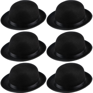 6x BOWLER HAT Party Vintage Costume Derby Felt Dance Halloween Bulk in Black - Black | Bowler Hat | Unisex