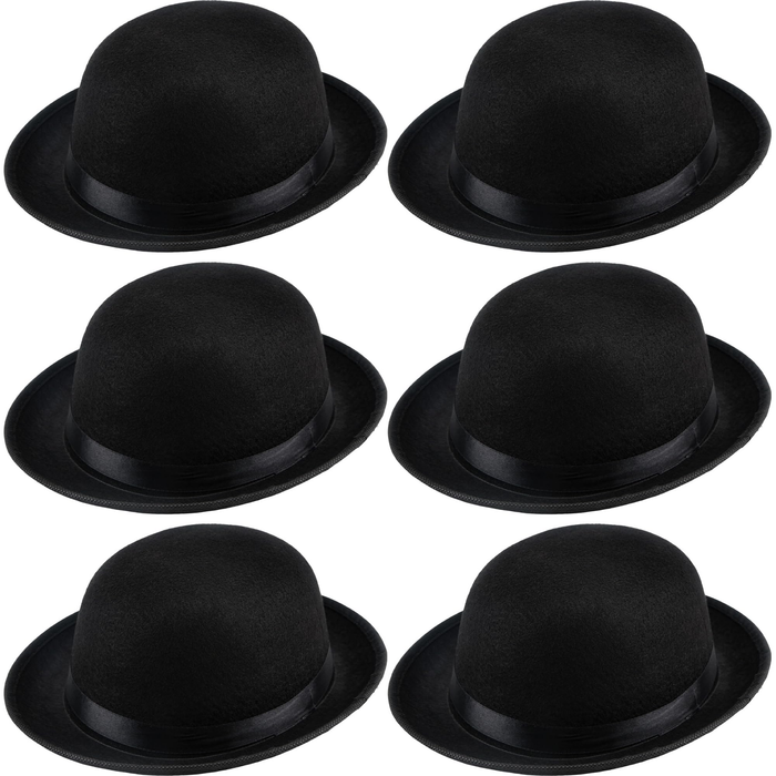 6x BOWLER HAT Party Vintage Costume Derby Felt Dance Halloween Bulk in Black - Black | Bowler Hat | Unisex
