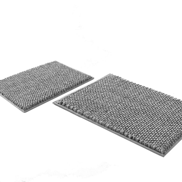 Smarcute 2 Pieces Chenille Bath Mats Non Skid Washable Bathroom Rugs 50cm X 81cm & 43cm X 61cm Light Grey