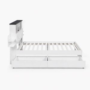 Artiss King Single Platform Bed Frame with Drawer Charging Station Led White