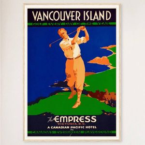 Galrie Vintage Vancouver Island Golf Travel Poster - A Nostalgic Home Decor, Wood Frame, A0 84 x 119cm (33 x 47inch)