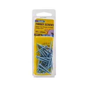 Zenith 6g x 30mm Zinc Plated Hinge-Long Thread Timber Screws - 35 Pack