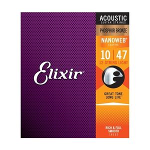 Elixir #16152 Acoustic Nano Phosphor Bronze 12 Guitar String 10-47 Light Gauge