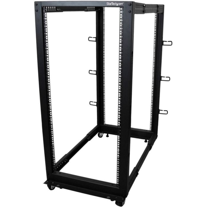 StarTech.com 4-Post 25U Mobile Open Frame Server Rack, 19in Network Rack with Casters, Rolling Rack
