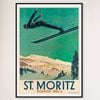 Galrie Vintage Aerial Ski Poster of St. Moritz in Engadin, Switzerland Artwork, Black Frame, 50 x 70cm (20 x 28inch)