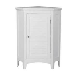 Teamson Home Glancy Freestanding Corner Floor Cabinet with Faux Louvered Door, White