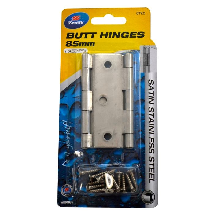 Zenith Fixed Pin Butt Hinge Stainless Steel 85mm 2pk