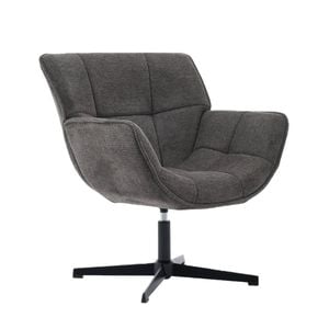 Homfurn Mid-century Modern Upholstered Swivel Accent Chair, Fixed Height Leisure Lounge Chair With Black Metal Base, Grey