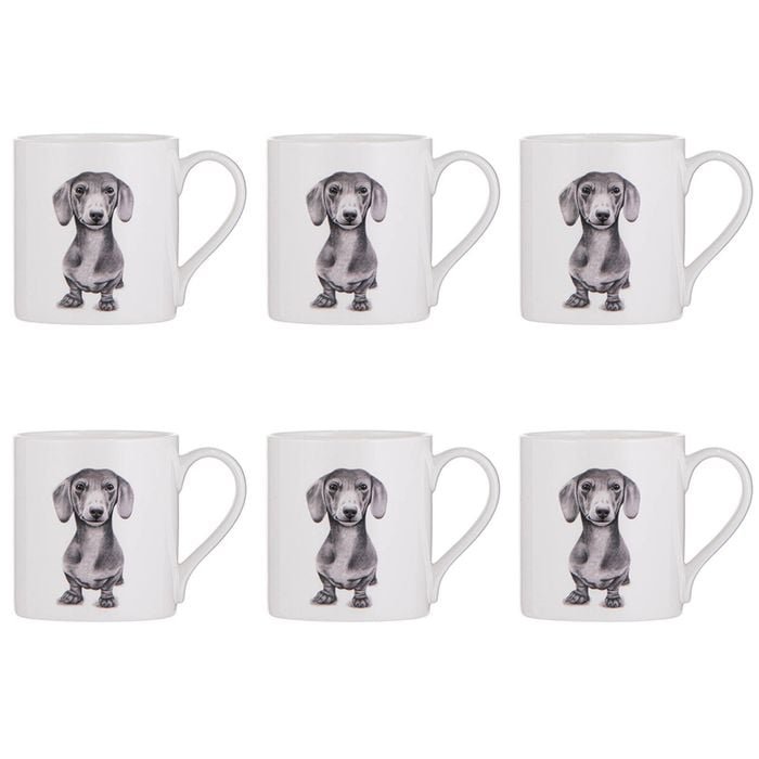 6x Ashdene Peeking Pups Ceramic Drinking Mug Dachshund 370ml Animal Art