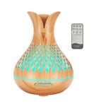 Essential Oil Aroma Diffuser And Remote - 500ml Vase Flower Wood Mist