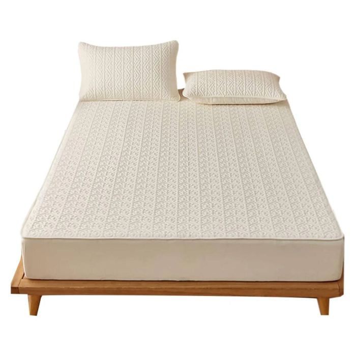 Anycozy Mattress Cover Beige King Size Pure Cotton Soft Quilted Bed Sheet Anti-bacterial Protector Cover