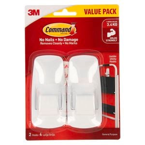 Command Jumbo White Adhesive Wall Hooks - 2 Pack