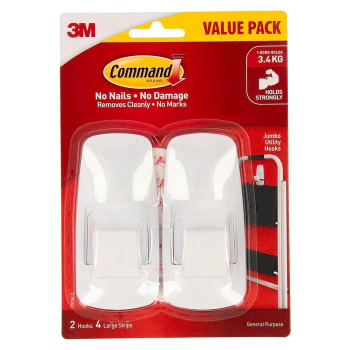 Command Jumbo White Adhesive Wall Hooks - 2 Pack