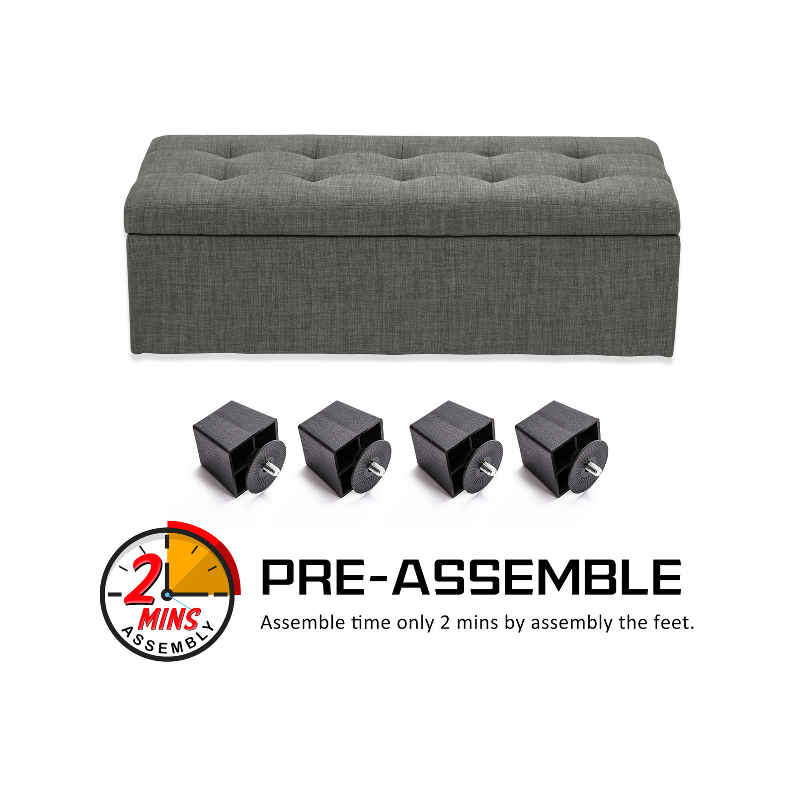 La Bella 102cm Dark Grey Storage Ottoman Stool Fabric Bunnings Australia