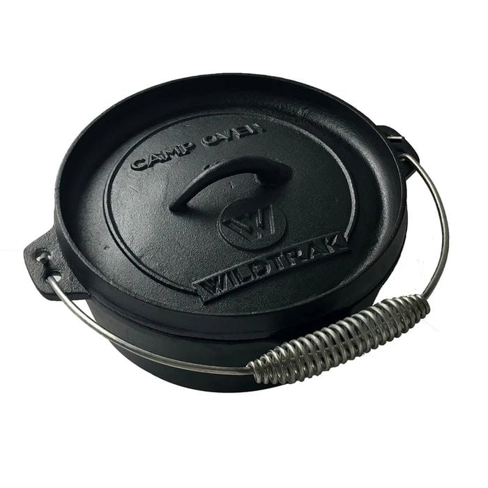 Wildtrak Round 2qt/20.5cm Cast Iron Camp Oven Pot Camping Outdoor Cookware Black