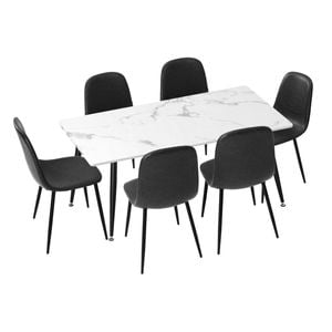 Oikiture 7PCS  Dining Set 120cm Rectangle Dining Table with Dining Chairs PU Grey