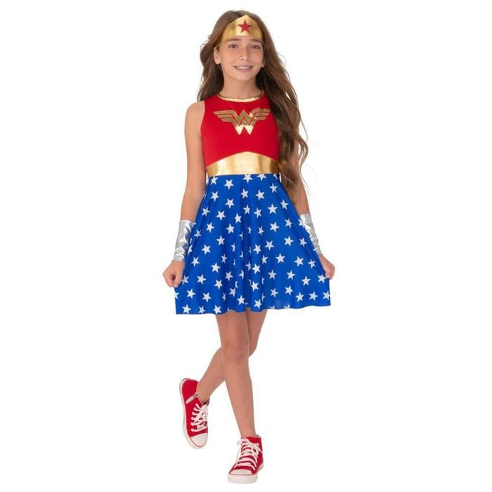 Wonder Woman Tutu Dress Halloween Costume for Kids with Tiara and Gauntlets, 4-6-YRS