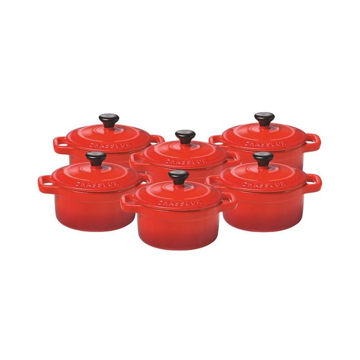6pc Chasseur Lacuisson Round Mini Cocotte Lead/Cadmium Free Cookware Red