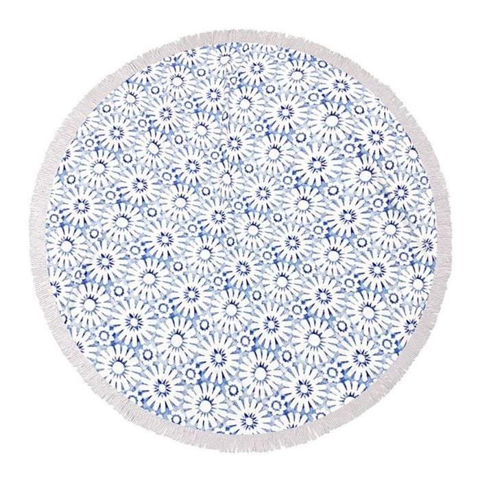 Good Vibes 150cm Round Beach Towel w/ Tassels 400GSM - Indigo Waters