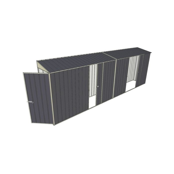 Build-a-Shed 0.8 x 6 x 2m Singled Hinged Door Skillion Shed with Single and Double Sliding Side Doors - Grey