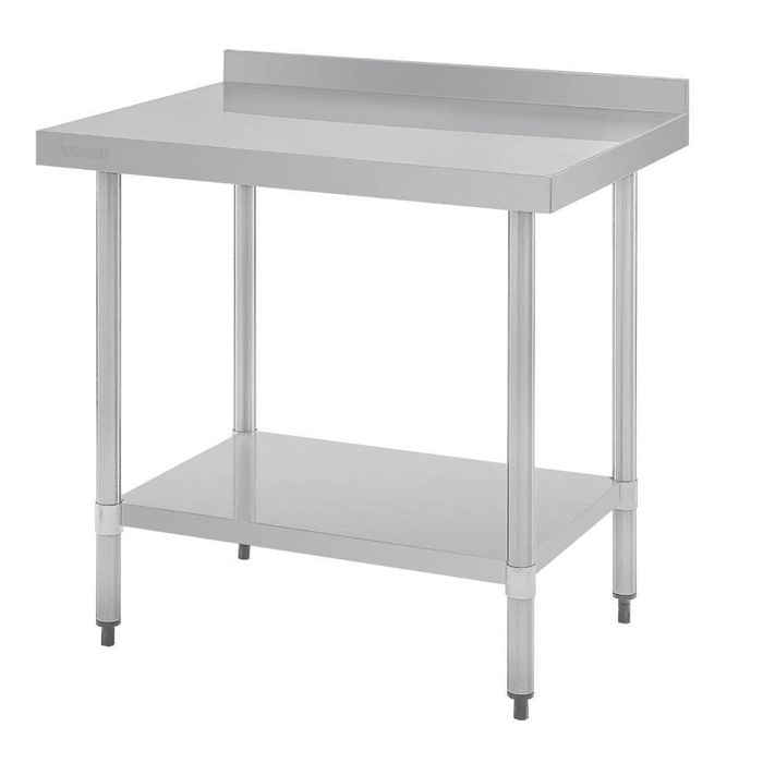 Vogue Stainless Steel Table With Splashback 900mm Commercial Kitchen Prep Workbench