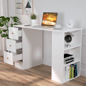 Advwin Computer Desk with 3 Drawers Storage White
