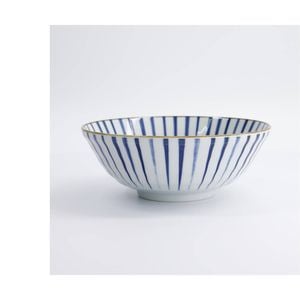 Tokyo Design Ramen Bowl Blue Tokusa Stripe Microwave Dishwasher Safe 21x8cm