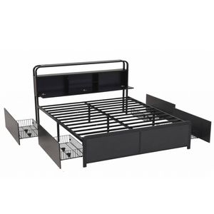 Artiss King Metal Bed Frame 4 Drawers Hidden Storage Headboard HEDY