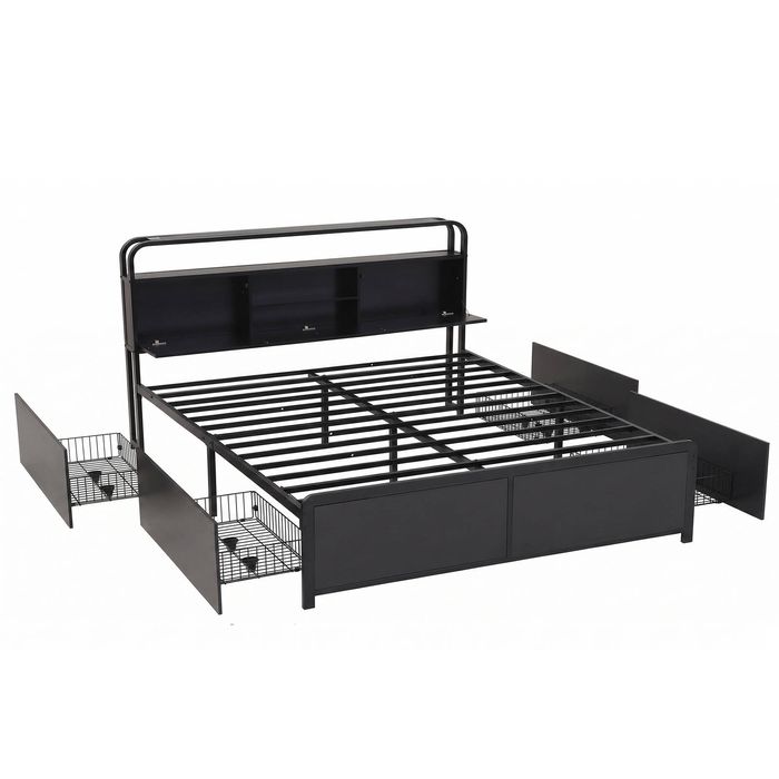 Artiss King Metal Bed Frame 4 Drawers Hidden Storage Headboard HEDY