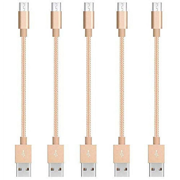 iWill 5 Pack 20cm Short Data Transfer Charger Charging Micro USB Cable Cord Bulk Braided Gold Nylon
