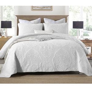 Bloomington Cotton Rich Lightly Quilted Coverlet Set Royale White Queen