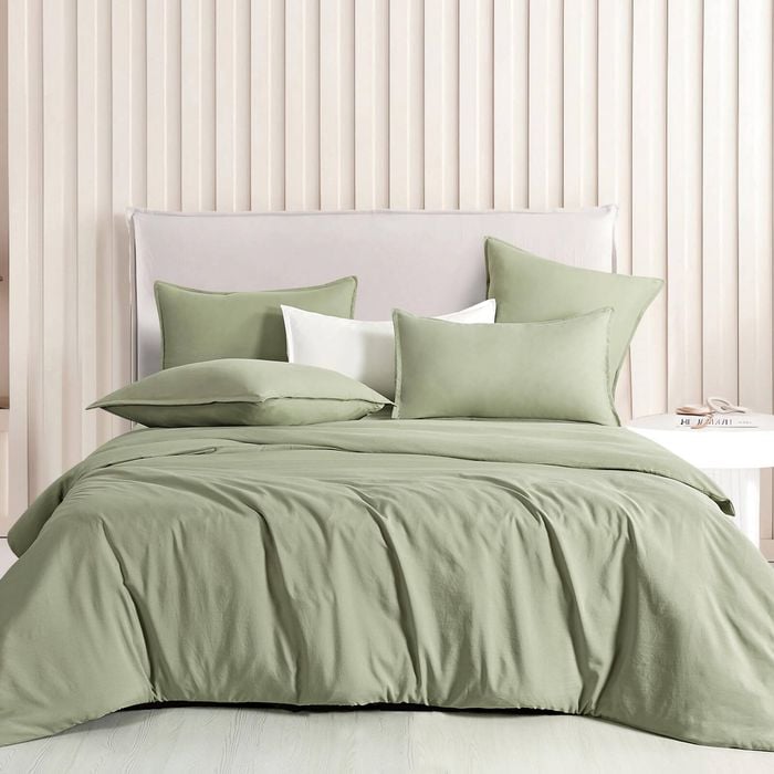 CleverPolly Vintage Washed Microfibre Quilt Cover Set - Eucalypt - Queen