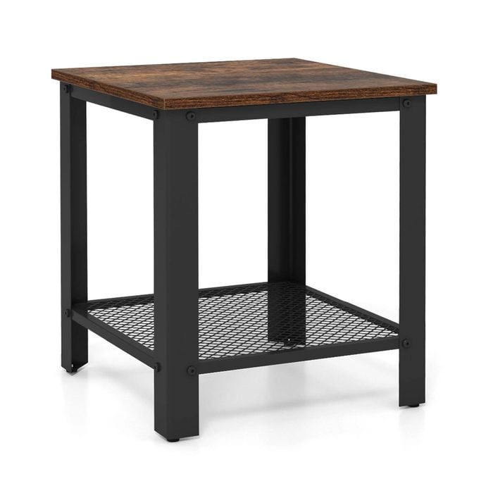 Costway 2-tier Square End Table Sofa Side Table Bedside Table W/mesh Shelf Coffee