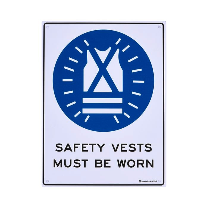 Sandleford 300 x 225mm Safety Vests Must Be Worn Plastic Sign