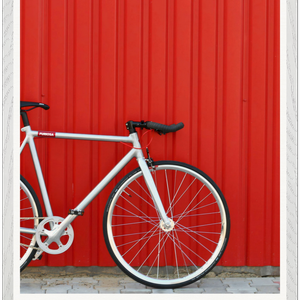 Galrie Modern Minimalist Bicycle Against Red Wall Art Print Photography, White Frame, 70 x 100cm (28 x 40inch)