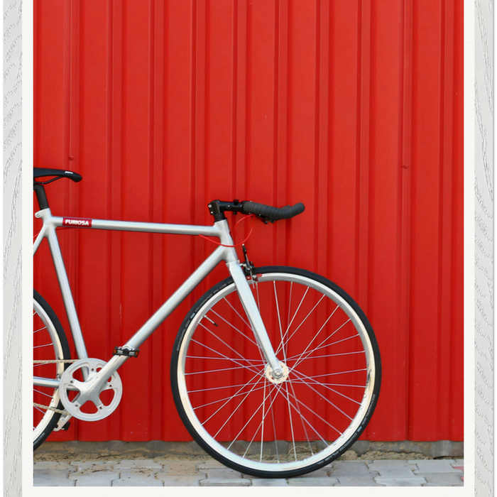 Galrie Modern Minimalist Bicycle Against Red Wall Art Print Photography, White Frame, 70 x 100cm (28 x 40inch)