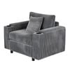 Advwin Single Sofa w/ Storage Armrests Corduroy Armchair w/ Cup Holder Modern Lounge Sofa Couch with Cushion Grey