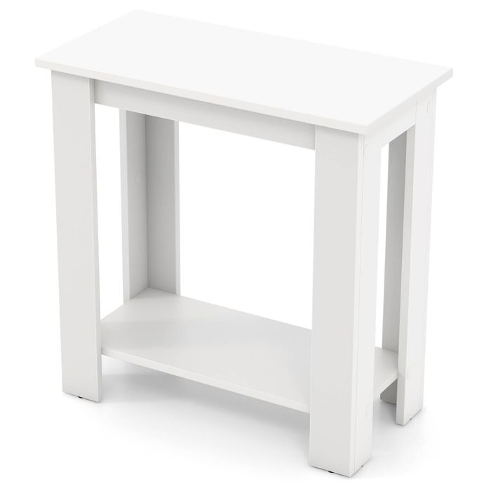Costway 2-Level Side Accent Table Bedside Nightstand Modern Sofa End Storage Shelf-White