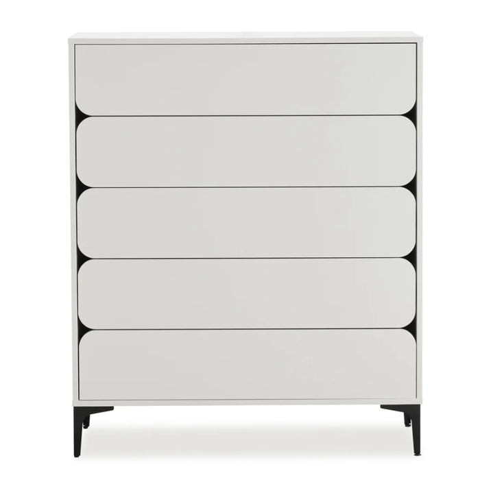 Big Lot 100cm White Elaine 5 Drawer Tall Chest