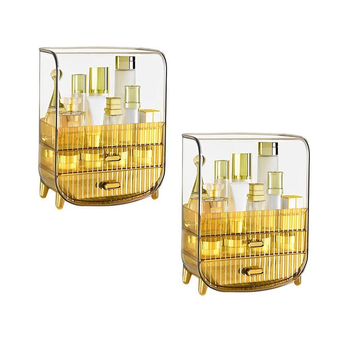 SOGA 2X 3 Tier Golden Yellow Multifunctional Countertop Cosmetic Storage