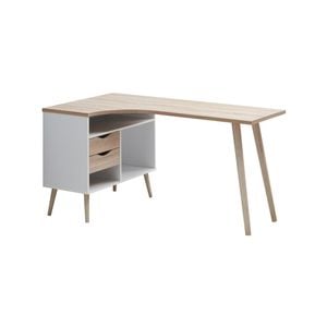 Anton Desk Computer Table Home Office Study Desk 2 Drawers And Storage Woodgrain And White