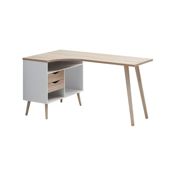 Anton Desk Computer Table Home Office Study Desk 2 Drawers And Storage Woodgrain And White