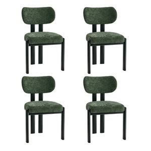 Oikiture Set Of 4 Dining Chairs Chenille Fabric Kitchen Chair Padded Seat Green