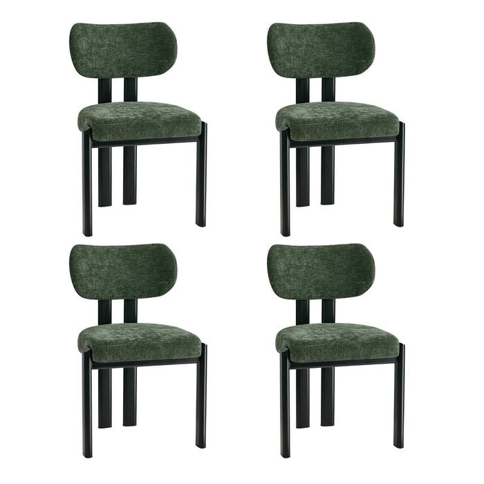 Oikiture Set Of 4 Dining Chairs Chenille Fabric Kitchen Chair Padded Seat Green